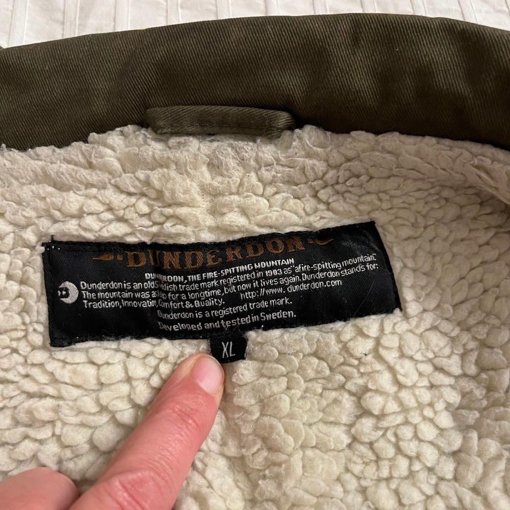 Dunderdon Mens Canvas Jacket XL Green Sherpa Lined Military Style Chore Olive - Picture 11 of 13
